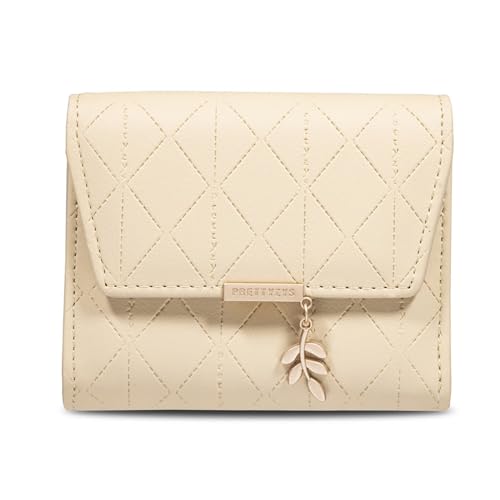 Kelisdi Multi-Slot PU Geldbörse für Frauen Mädchen Clutch Tasche Trifold Kreditkartenhalter Münzbörse Kurze Art Brieftasche Tragbare Geldbörsen für Frauen, aprikose, Mass Beauty von Kelisdi