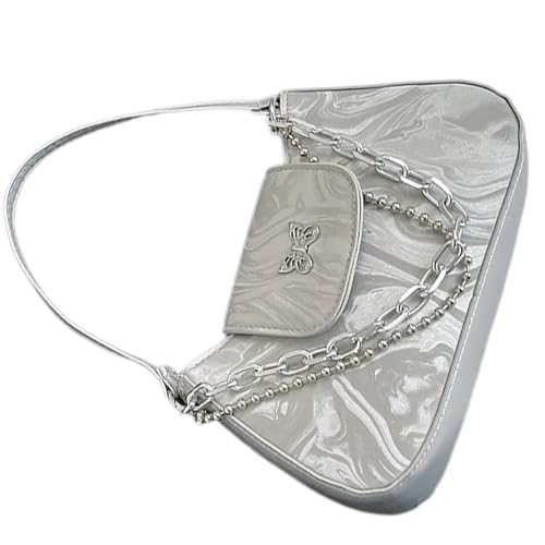 Kelisdi Stilvolle Damen-Schultertasche aus PU-Leder, lässige Handtasche mit Schmetterling-Verzierung, koreanische Mode, Unterarm-Geldbörse, PU-Leder-Handtasche, silber, One Size Kelisdi Stilvolle Damen-Schultertasche aus PU-Leder, lässige Handtasche mit Schmetterling-Verzierung, koreanische Mode, Unterarm-Geldbörse, PU-Leder-Handtasche, silber, One Size von Kelisdi