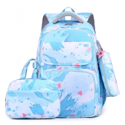 Kelisdi und Trendy Mädchen Schultasche mit Lunch-Taschen und Federmäppchen Mehrere Fächer für Bücher Laptops Große Kapazität Rucksack, blau, Mass Beauty Kelisdi und Trendy Mädchen Schultasche mit Lunch-Taschen und Federmäppchen Mehrere Fächer für Bücher Laptops Große Kapazität Rucksack, blau, Mass Beauty von Kelisdi