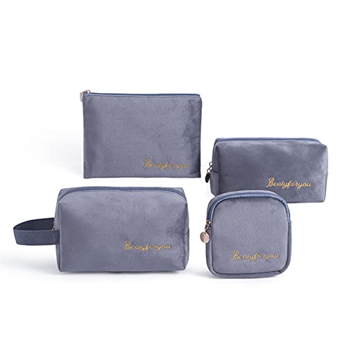 Kosmetiktasche mit großem Fassungsvermögen, einfarbig, zur Aufbewahrung von Make-up-Taschen, warm, für den Winter, Make-up-Tasche, klein für Geldbörse, 4 Stück, grau, Mass Beauty von Kelisdi