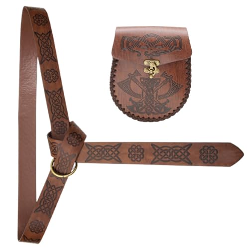Mittelalter Kostüm Gürtel mit Münztasche Verstellbarer PU Leder Taillengürtel und Geldbörse Set Halloween Party Cosplay Zubehör, Braun C Mittelalter Kostüm Gürtel mit Münztasche Verstellbarer PU Leder Taillengürtel und Geldbörse Set Halloween Party Cosplay Zubehör, Braun C von Kelisdi