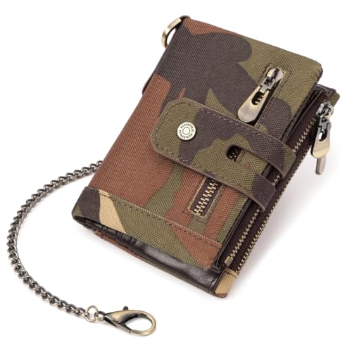 Modische Oxford-Münztasche für Herren, mit Metallkette für Sicherheit, Reißverschlusstaschen, kurze Geldbörse, Kartenhalter, diebstahlsichere Reißverschlüsse, camouflage, Mass Beauty Modische Oxford-Münztasche für Herren, mit Metallkette für Sicherheit, Reißverschlusstaschen, kurze Geldbörse, Kartenhalter, diebstahlsichere Reißverschlüsse, camouflage, Mass Beauty von Kelisdi