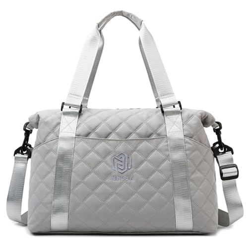 Nylon-Reise-Handtasche für Damen, geräumige Reisetasche, lässige Schultertasche mit Organisationsfächern, leichtes Handgepäck, grau, Mass Beauty Nylon-Reise-Handtasche für Damen, geräumige Reisetasche, lässige Schultertasche mit Organisationsfächern, leichtes Handgepäck, grau, Mass Beauty von Kelisdi