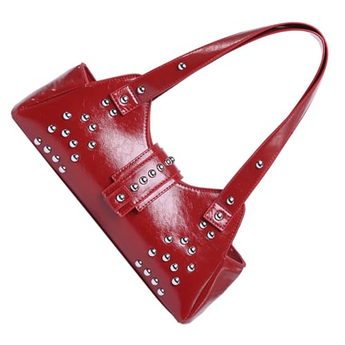 Praktische Knödel-Handtasche, PU-Leder, Umhängetasche, Abendtasche, Handtasche für Mode-Enthusiasten, die Punk-Stile, Musik-Festival-Geldbörse lieben, rot, One Size Praktische Knödel-Handtasche, PU-Leder, Umhängetasche, Abendtasche, Handtasche für Mode-Enthusiasten, die Punk-Stile, Musik-Festival-Geldbörse lieben, rot, One Size von Kelisdi