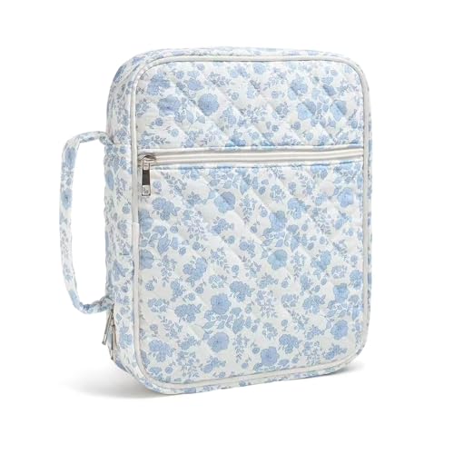 Reisefreundliche Damen-Buchhülle mit Reißverschluss, staubdicht, dekorativ, religiöses Accessoire, gesteppt, mit Stifthaltern, Weiße und blaue Pastete, Einheitsgröße von Kelisdi