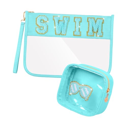 Set mit 2 stilvollen Buchstaben-Kosmetiktaschen für Damen und Mädchen, mit stabilem Reißverschluss, modisches Accessoire, für den täglichen Gebrauch, Reise-Kosmetik-Organizer, Blaues Schwimmen von Kelisdi