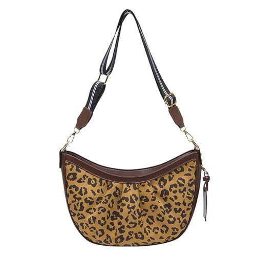 Stilvolle Halbmond-Umhängetasche für Damen, Retro, Pelated Crossbody Geldbörse, PU, lässige Unterarmtaschen mit verstellbarem Riemen, Knödel-Geldbörse, braun (leopardenmuster), One Size von Kelisdi
