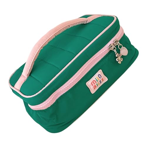 Trendige Reise-Kulturbeutel, zarter Stoff, mehrere Taschen, großes Fassungsvermögen, Kosmetik-Organizer für Camping, Business, Reisen, Kulturbeutel, Organizer mit ergonomischem Griff-Design, grün von Kelisdi