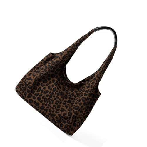 Übergroße lässige Schultertasche mit Leoparden-Design, ergonomische Unterarmtasche, reißfest, Fabri für Reisen, Shopping, Ausflug, modisch, lässig, Unterarmtasche, braun, One Size von Kelisdi