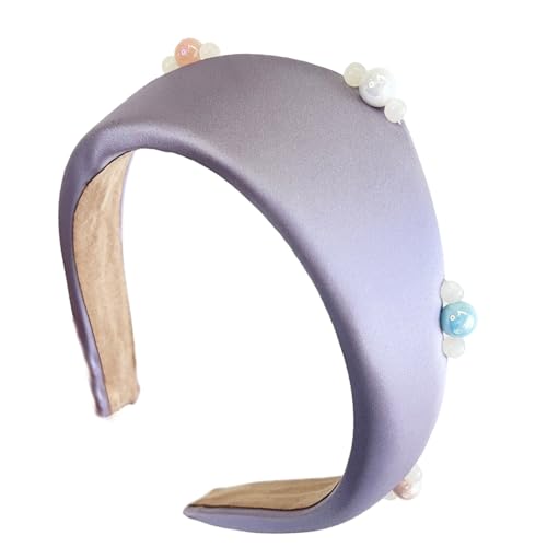 Weiches Stoff-Stirnband, breit, hoher Totenkopf-Haarband mit Perlendekor und Kronen-Design, für Damen, verschiedene Anlässe von Kelisdi