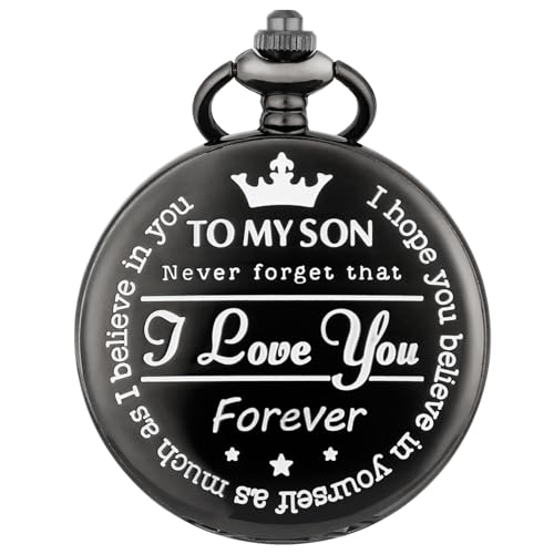 Keller & Weber Gravierte Taschenuhr to My Son I Love You, Quarz-Taschenuhr mit Kette, Geburtstagsabschluss, Sohn von Papa Mama, Anhänger Halskette Fob Uhren, Schwarz Keller & Weber Gravierte Taschenuhr to My Son I Love You, Quarz-Taschenuhr mit Kette, Geburtstagsabschluss, Sohn von Papa Mama, Anhänger Halskette Fob Uhren, Schwarz von Keller & Weber