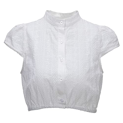 Kelliar Dirndl Bluse Damen Hochgeschlossen Trachtenbluse Damen Dirndlbluse 100% Baumwolle Kurzarm Dirndlblusen für Oktoberfest Trachten Blusen Weiß, gr 32 von Kelliar