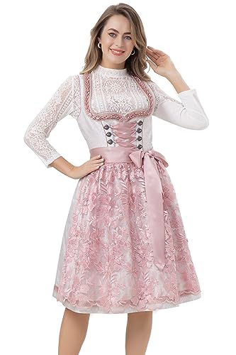 Kelliar Dirndl Midi Damen Mädchen Knielang Trachtenkleid aus Exklusiver Kollektion inkl Spitzenschürze Für Besondere Anlässe Gr. 36 Rosa von Kelliar