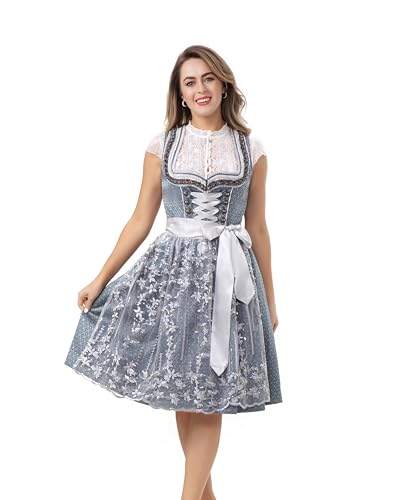 Kelliar Dirndl für Damen Trachtenkleid Damen Dirndl Schürze Spitze Trachtenkleid inkl. Schürze 2-teilig mit Spitzenschuerze,60cm Größen 40 von Kelliar
