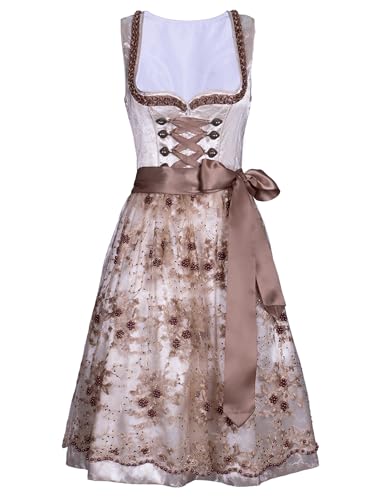 Kelliar Dirndl, Dirndl Damen Midi 60cm Trachtenrock Knielang Inkl Gold Spitzenschürze Exklusiver Kollektion für Oktoberfest Damen Dirndl Outfit Trachtenkleid Dress, Größen 36 von Kelliar