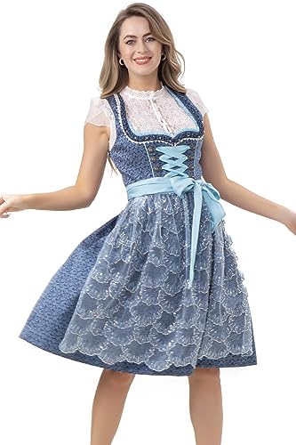 Kelliar Damen Dirndl Blau Dirndlkleid Midi Trachtenkleid mit Schürze (ohne Dirndl Bluse) Trachten Kostüm 60cm Kleid für Bavarian Oktoberfest, Größen 44 von Kelliar