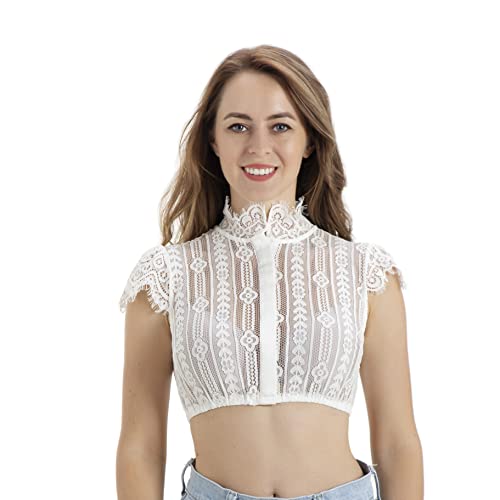 Kelliar Dirndl Bluse Damen Trachtenbluse Damen Weiß Dirndlbluse Kurzarm Dirndlblusen Dirndl Blusen Dirndlbluse Spitze Weiß Dirndlbluse Hochgeschlossen für Oktoberfest Größe 36 von Kelliar