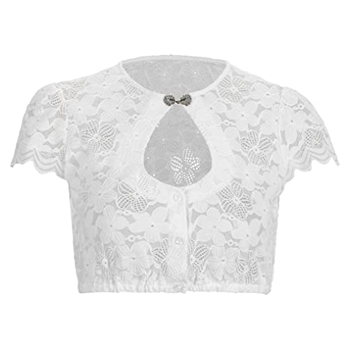 Kelliar Dirndl Bluse Damen Dirndlbluse mit Knopf Dirndlbluse Kurzarm Weiß Spitze Trachtenbluse Damen Weiß Kurzarm Knopfverschluss für Oktoberfest Größe 34 von Kelliar