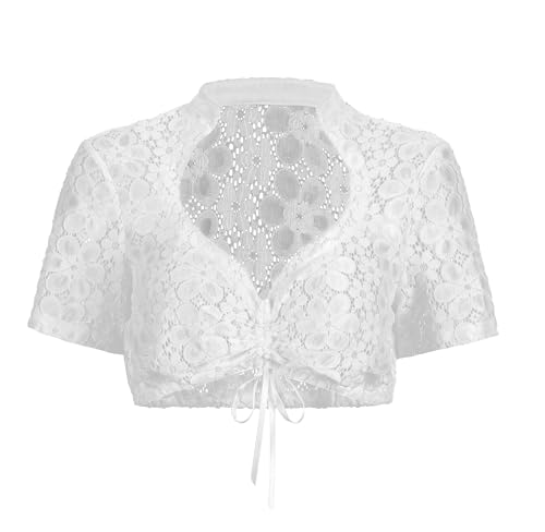 Kelliar Dirndl Bluse Damen Trachtenbluse Damen Weiß Dirndlbluse Hochgeschlossen Spitze Stehkragen Kurze Ärmel Dirndl Blusen Trachtenblusen für Oktoberfest Bluse Bavarian Creme weiß, Größe 40 von Kelliar