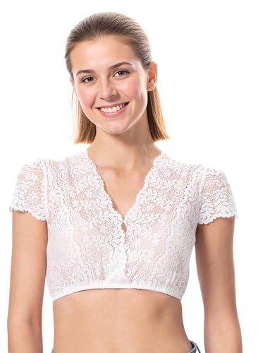 Kelliar Dirndl Bluse Damen Dirndlbluse Spitze V Ausschnitt Weiß Spitze Trachtenbluse Damen V-Ausschnitt Trachtenblusen Kurzarm für Oktoberfest Bluse Weiß Größe 40 von Kelliar