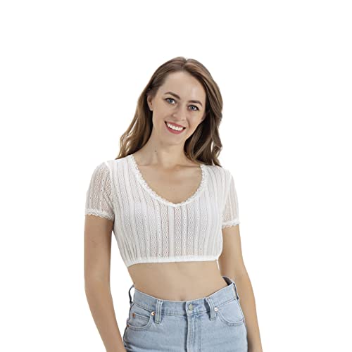 Kelliar Dirndl Bluse Damen V Ausschnitt Trachtenbluse Damen Dirndlbluse Weiß V-Ausschnitt Trachtenblusen Dirndlblusen Spitzenbluse für Oktoberfest Kurzarm Größe 38 von Kelliar