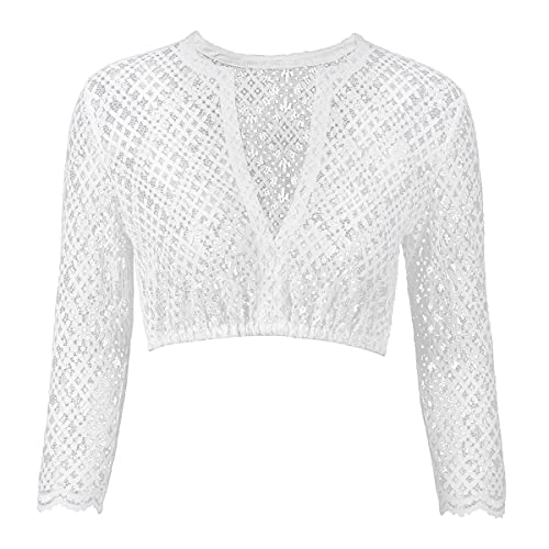 Kelliar Dirndl Bluse Damen Spitze 3/4 Langarm V-Ausschnitt Dirndlbluse Skelett Transparent Trachtenbluse für Oktoberfest Beige von Kelliar