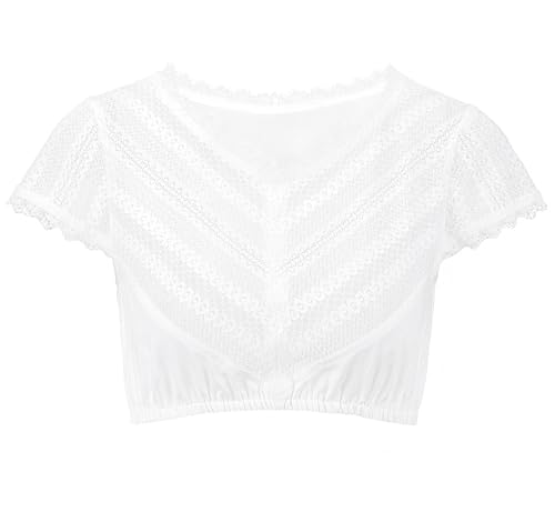 Kelliar Dirndl Bluse Damen Kurzarm Dirndlbluse Spitze Spitzenbluse Trachtenbluse Damen Kurzarm Bluse mit Spitze Elegant Transparent und Weich Dirndlblusen für Bavarian Oktoberfest Größe 44 von Kelliar
