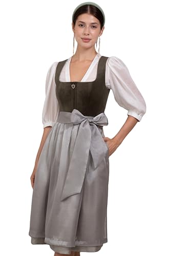 Kelliar Dirndl, Dirndl Damen Grün Mit Smat Modern Dirndlkleid Damen Midi Trachtenkleid Grün Mit Seitentaschen Trachtenrock für Oktoberfest 65cm Trachtenmode Knielang, Größe 40 von Kelliar