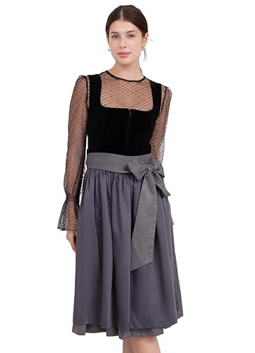 Kelliar Dirndl, Dirndl Damen Schwarz 65cm Lang Trachtenkleid Mit Seitentaschen Festliche Kleider Trachtenmode Knielang Elegant A-Linie inkl. Dirndlschürze für Oktoberfest Trachtenrock, Größe 44 von Kelliar