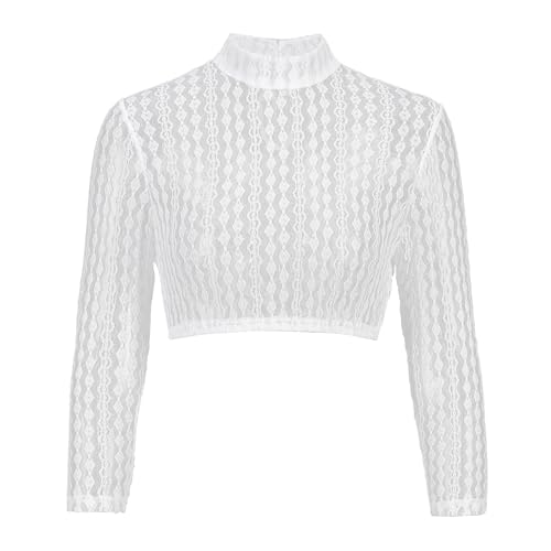 Kelliar Dirndl Bluse Damen Trachtenbluse Damen Dirndlbluse Langarm Spitze Weiß Dirndl Blusen Weiß Dirndlbluse Hochgeschlossen Dirndlblusen Creme Beige für Bavarian Oktoberfest Bluse Größe 44 von Kelliar