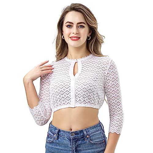 Kelliar Dirndl Bluse Damen Weiß Dirndlbluse Hochgeschlossen 3/4 Arm Rundhalsausschnitt Dirndl Bluse Langarm Damen Dirndlbluse Größe 38 von Kelliar