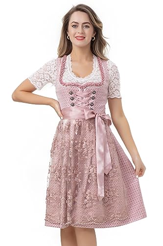 Kelliar Dirndl Midi Damen Trachtenmode Trachtenkleid Dirndlkleid Spitze Dirndl inkl. Schürze Moderne 60cm Trachtenrock Dirndl Kleid für Bavarian Oktoberfest Rot, Größen 42 von Kelliar