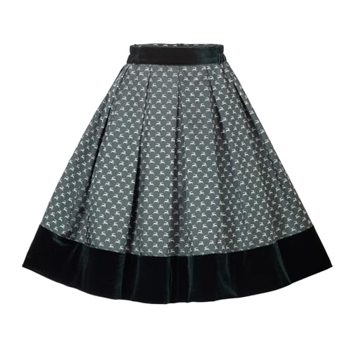 Kelliar Dirndl Trachtenrock Damen Trachtenrock Schwarz Damen Pull On Beflockter Samt Mit Kitz-Stickerei Geeignet Für Festliche Rock Grün Festliche Röcke, Größe 42 von Kelliar