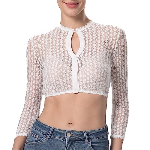 Kelliar Dirndl Bluse Damen, Dirndlbluse Langarm DirndlBlusen Elegante Damen Dirndl Bluse Damen Tropfenausschnitt Dreiviertelarm Rundhalsausschnitt für Bavarian Oktoberfest, Größe 44 von Kelliar