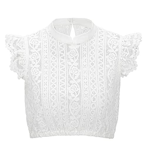 Kelliar Dirndl Bluse Damen Trachtenbluse Damen Dirndlbluse Spitze Kurzarm Stehkragen Dirndlblusen Ärmellos Dirndlbluse Hochgeschlossen Bluse Weiß Größe 44 von Kelliar