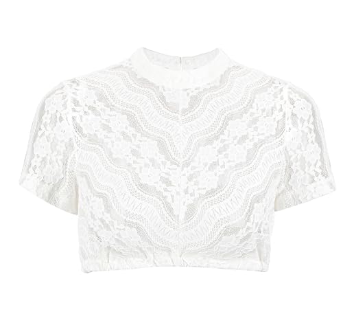 Kelliar Dirndlbluse Damen Spitze Beige Elegantes und Schönes Hochgeschlossen Trachtenbluse Spitze Oktoberfest von Kelliar