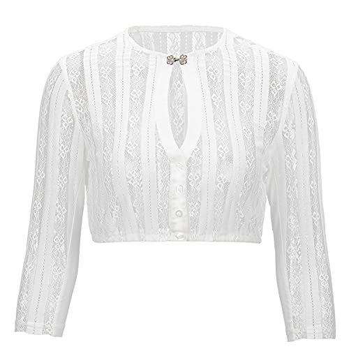 Kelliar Dirndl Bluse Damen Dirndlbluse Langarm Trachtenbluse Damen Mandarin Kragen Knopfverschluss Dirndlblusen Langarm Dirndl 3/4 Arm Trachtenblusen Bluse mit Spitze für Oktoberfest Blusen, Größe 36 von Kelliar