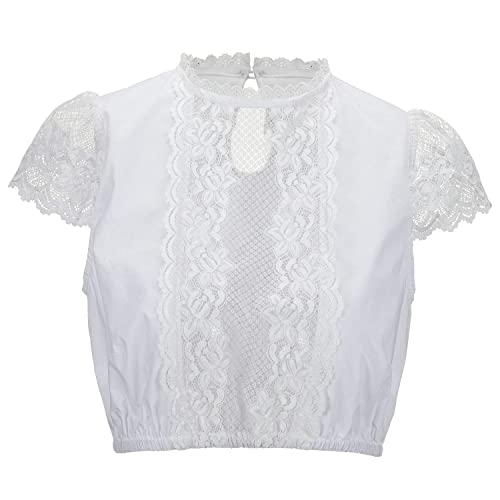 Kelliar Dirndl Bluse Damen Trachtenbluse Damen Dirndlbluse Hochgeschlossen Ärmellos Spitze Trachtenbluse Kurzarm Weiß Bluse für Dirndl Dirndlbluse für Oktoberfest Größe 36 von Kelliar