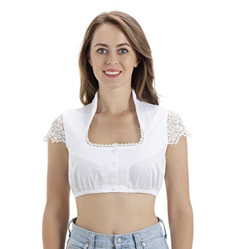 Kelliar Dirndl Bluse Damen Trachtenbluse Damen Dirndlbluse Spitze Hochgeschlossen 100% Baumwolle Kurzarm Trachtenblusen Leichtgewichtig Elegant für Oktoberfest Bluse, Größe 42 von Kelliar