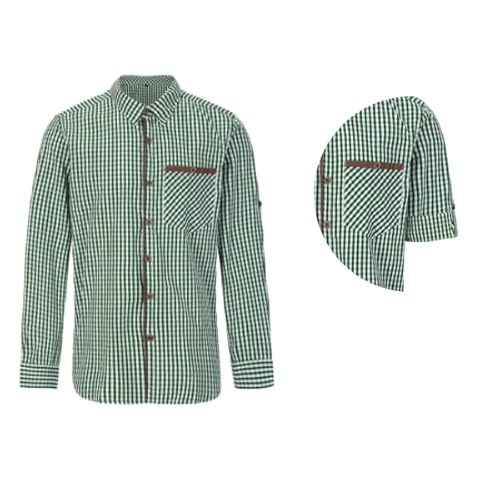 Kelliar Trachtenhemden für Herren Grün Langarm Kariertes Hemd 100% Baumwollen Karohemd f. für Oktoberfest Karohemd Freizeithemd Herren Outfit Trachten, Größe M von Kelliar