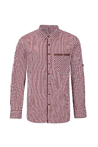 Kelliar Trachtenhemd Herren Rot Kurzarm Freizeithemd Regular aus 100% Baumwolle Langarm mit Tasche Normale Passform für Oktoberfest Herren Outfit Groß Größe XXXL von Kelliar