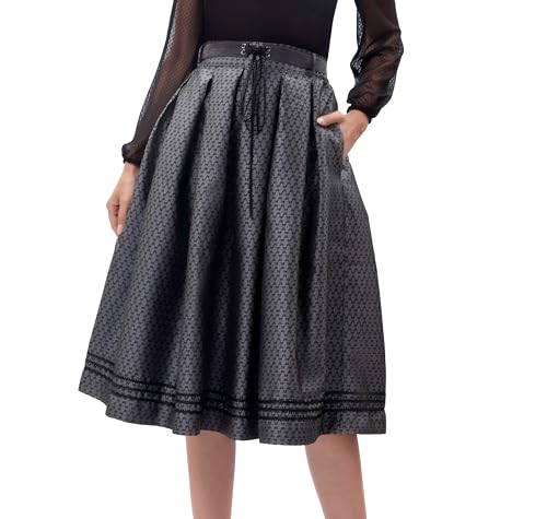 Kelliar Trachtenrock Damen, Faltenrock Dirndl Rock Unterrock Mit Flocked Gürtel Unterröcke für Damen 70cm Lang Schwarz Trachten Rock Klassischer für Oktoberfest, Größe 38 von Kelliar