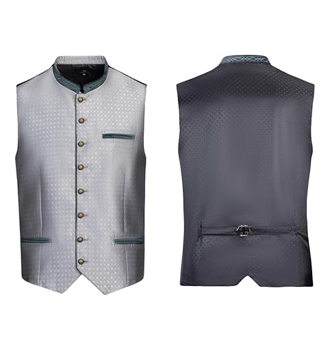 Kelliar Trachtenweste Herren Trachtenwesten für Herren Grau Anzugweste Weste Jacquard Trachten-Gilet Samt Wolle Lodenweste für Oktoberfest Weste Größe 58 von Kelliar