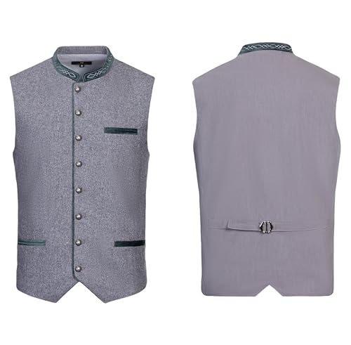 Kelliar Trachtenweste herren Anzugweste Trachtenwesten für Herren Weste Jeans Weste für Männer Polyester Jacquard Wolle Elegant Graue Grau für Oktoberfest Männer Größe 50 von Kelliar