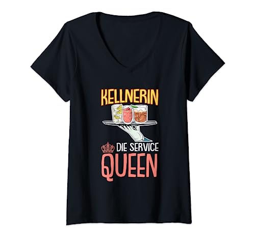 Damen Kellnerin Service Bedienung Servicekraft T-Shirt mit V-Ausschnitt von Kellner Beruf Designs