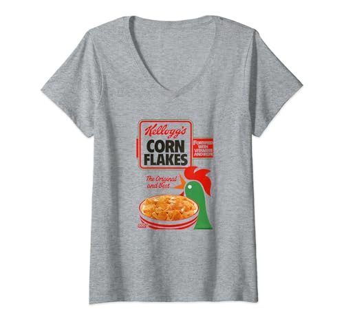 Damen Kellogg's Cornflakes Frühstücks-Müslischachtel Art 1983 T-Shirt mit V-Ausschnitt von Kellogg's
