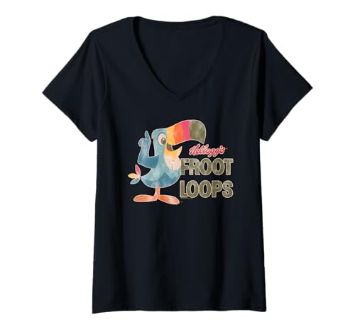 Damen Kellogg's Froot Loops Frühstücksmüsli Retro Tukan Sam T-Shirt mit V-Ausschnitt von Kellogg's