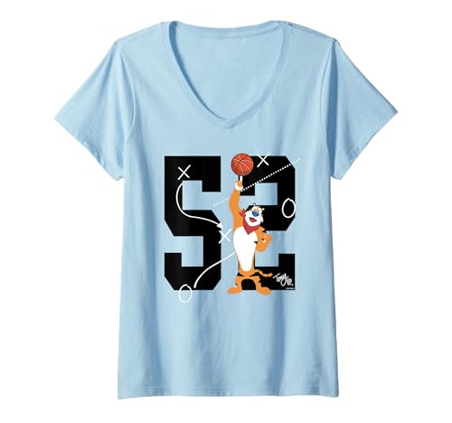 Damen Tony The Tiger Basketball 52 Frosted Flakes Frühstücksmüsli T-Shirt mit V-Ausschnitt Damen Tony The Tiger Basketball 52 Frosted Flakes Frühstücksmüsli T-Shirt mit V-Ausschnitt von Kellogg's