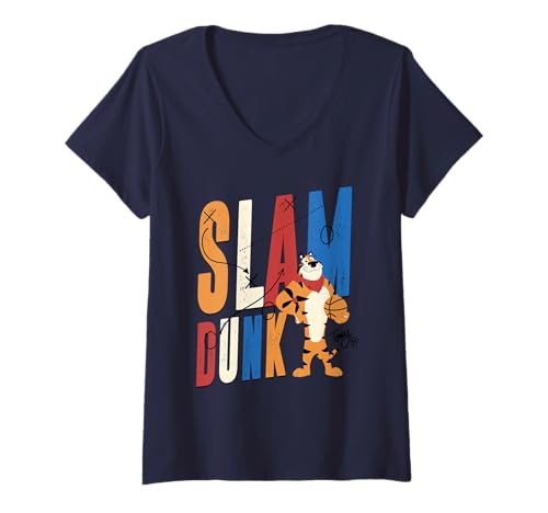 Damen Tony The Tiger Basketball Slam Dunk Frosted Flakes Müsli T-Shirt mit V-Ausschnitt Damen Tony The Tiger Basketball Slam Dunk Frosted Flakes Müsli T-Shirt mit V-Ausschnitt von Kellogg's