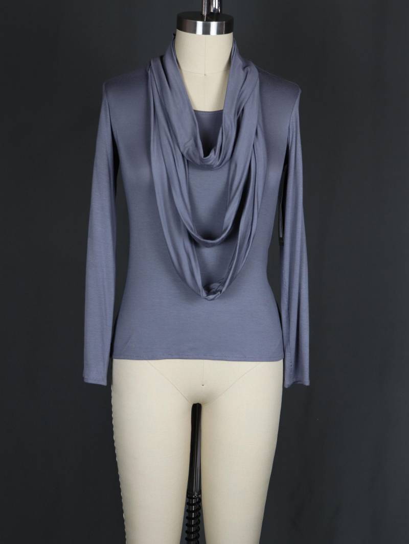 Luxuriöses Grau Bambus Jersey Langarmshirt Mit Schal-Detail von KellyMaddenClothing